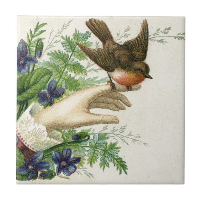 Beautiful hand with a bird and flowers tile (Front)
