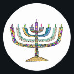 Beautiful Hanukkah Menorah Favour/Envelope Sticker<br><div class="desc">Wonderful colours in this beautiful Hanukkah Menorah sticker measuring 1.5 inches/20 per sheet! Great for party favours,  seals for envelopes & more!</div>