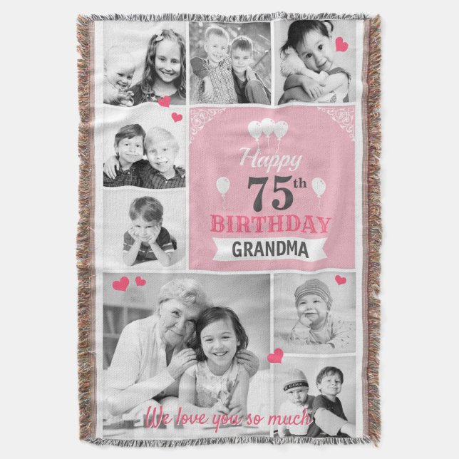 Beautiful Happy Birthday Photo Blanket for Grandma (Front Vertical)
