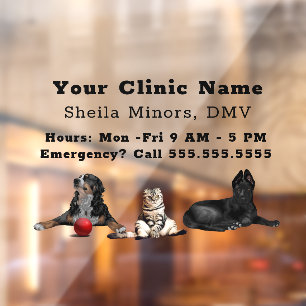 Beautiful Happy Dogs and Cat Veterinarian Window C Window Cling