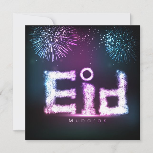 Beautiful Happy Eid Mubarak Fireworks Holiday Card (Front)