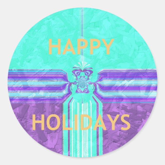 Beautiful Happy Holidays Blue Cyan  vector design Classic Round Sticker (Front)