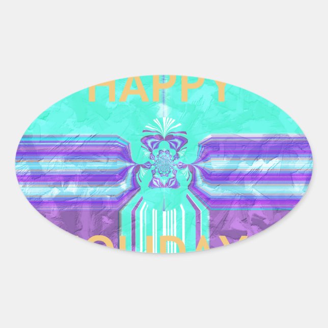 Beautiful Happy Holidays Blue Cyan  vector design Oval Sticker (Front)