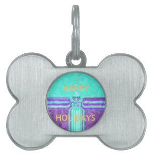 Beautiful Happy Holidays Blue Cyan vector design Pet Tag