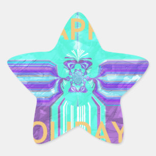 Beautiful Happy Holidays Blue Cyan  vector design Star Sticker