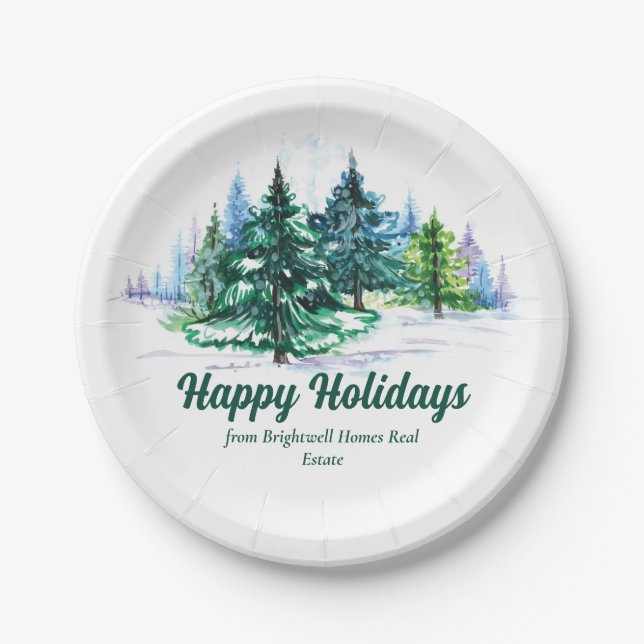 Beautiful Happy Holidays Custom Christmas Party Paper Plate (Front)