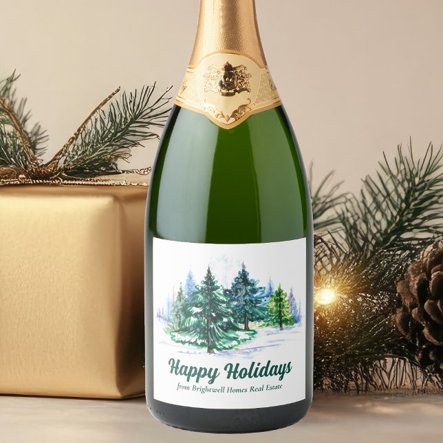 Beautiful Happy Holidays Custom Christmas Party Sparkling Wine Label (Creator Uploaded)
