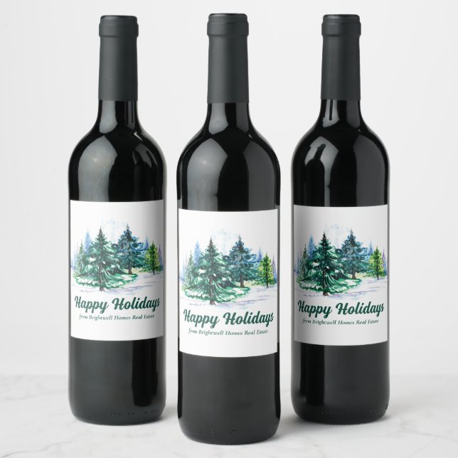 Beautiful Happy Holidays Custom Christmas Party Wine Label (Bottles)