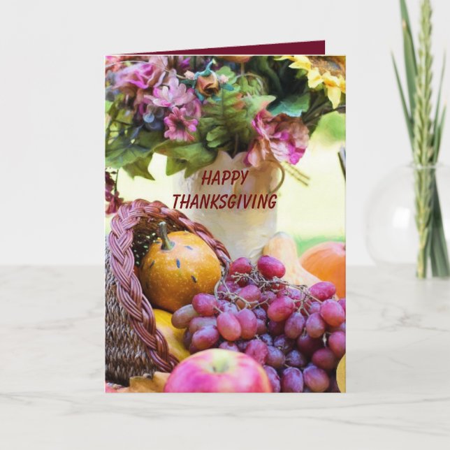 Beautiful Happy Thanksgiving Cornucopia Holiday Card (Front)