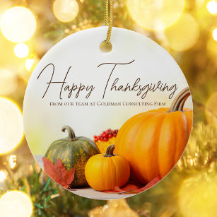 Beautiful Happy Thanksgiving Customizable Pumpkin Ceramic Ornament