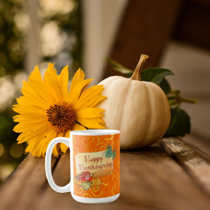 Beautiful Happy Thanksgiving Mug with Pumpkin Desi