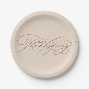 Beautiful Happy Thanksgiving script Paper Plate