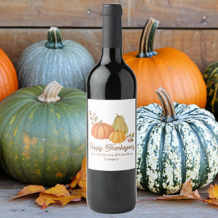 Beautiful Happy Thanksgiving Watercolor Pumpkins Wine Label