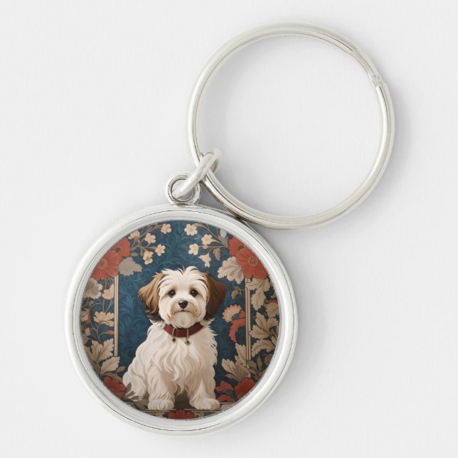 Beautiful Havanese Dog William Morris Floral Keychain (Front)