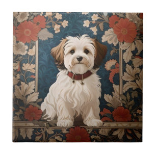 Beautiful Havanese Dog William Morris Floral Tile