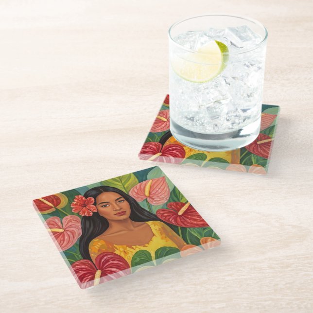 Beautiful hawaii art glass coaster (Angled)