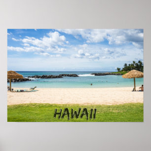 Beautiful Hawaii Beach   Sun Sand & Green Paradise Poster