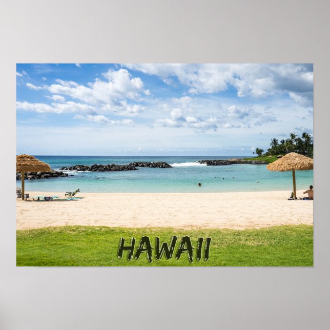 Beautiful Hawaii Beach | Sun Sand & Green Paradise Poster (Front)
