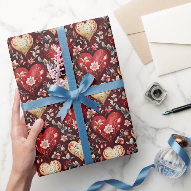 Beautiful Hearts and Flowers Vintage Wrapping Paper (Gifting)