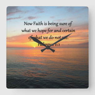 BEAUTIFUL HEBREWS 11:1 SUNRISE DESIGN SQUARE WALL CLOCK