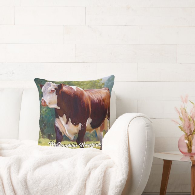 Beautiful Hereford Bull Throw Pillow (Couch)