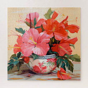 Beautiful Hibiscus Flowers, Pink/Red, Jigsaw Puzzle