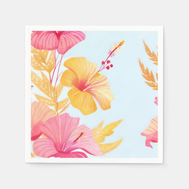 Beautiful Hibiscus | Tropical Flower Watercolor Napkin (Front)