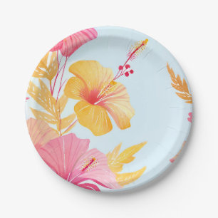 Beautiful Hibiscus   Tropical Flower Watercolor Paper Plate