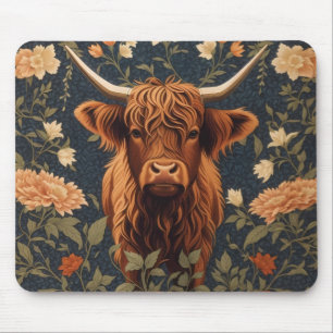 Beautiful Highland Cow Vintage Floral Mouse Pad