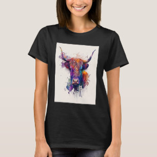 Beautiful Highland Cow Watercolor Colourful Women T-Shirt