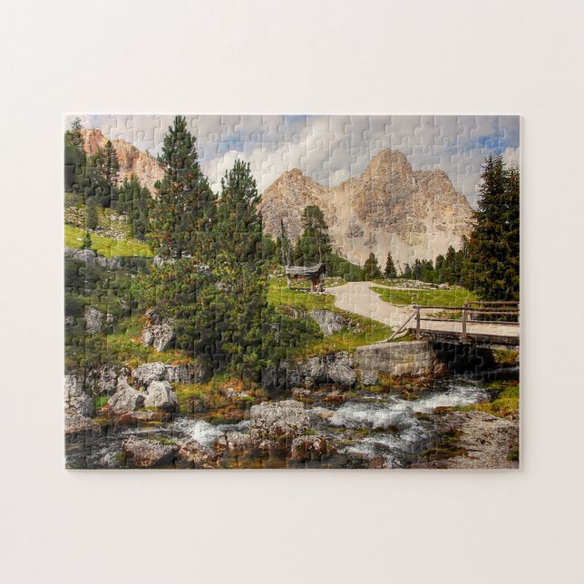 Beautiful Hiking Trail River, Trees & Mountains Jigsaw Puzzle (Horizontal)