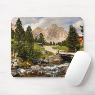 Beautiful Hiking Trail River, Trees & Mountains Mouse Pad
