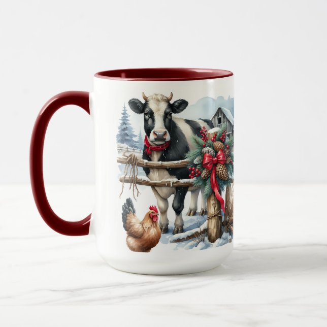 Beautiful Holiday Cow with Cardinal Personalized Mug (Left)