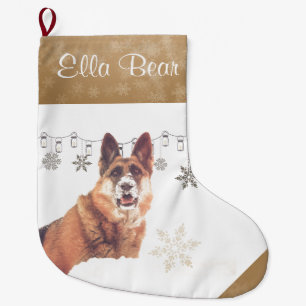 Beautiful Holiday German Shepherd in the Snow Large Christmas Stocking