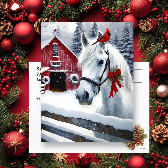 Beautiful Holiday Horse with Cardinal Personalized Postcard (Creator Uploaded)