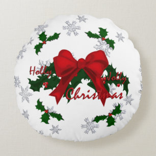 Beautiful Holly Jolly Christmas Round Pillow