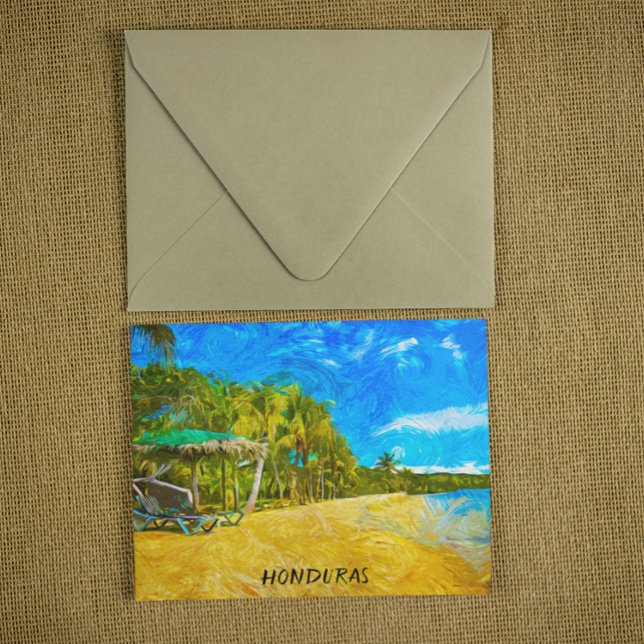 Beautiful Honduras Ocean View Oil Paint Postcard (honduras beach vacation postcard)