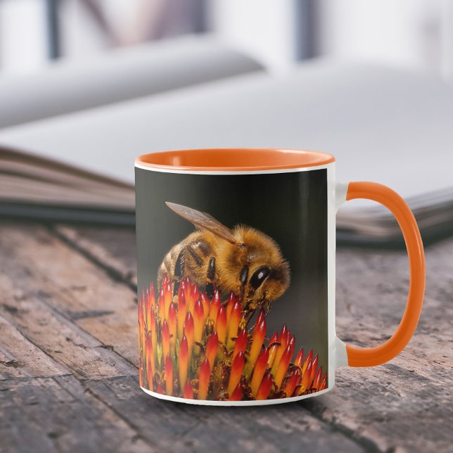 Beautiful Honeybee Pollinating a Coneflower Mug (Honeybee Pollinating a Coneflower 11 oz Coffee Mug Cover Photo.)