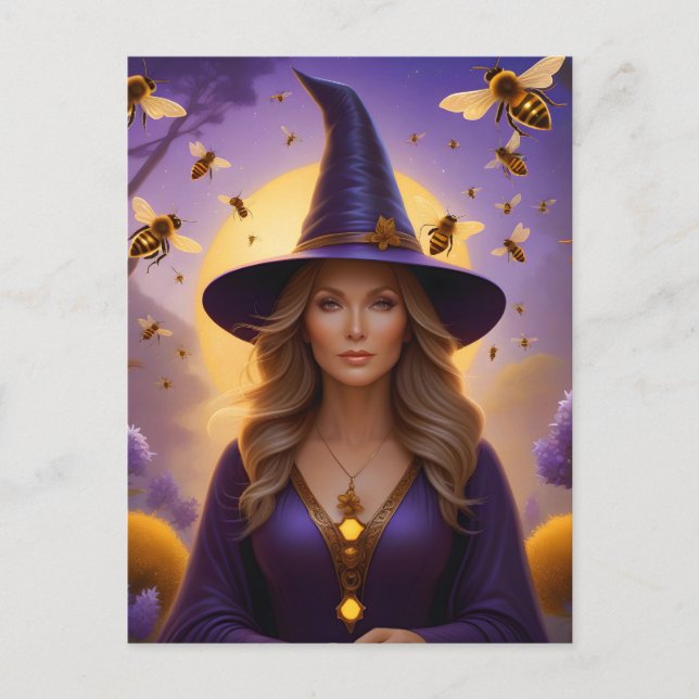 Beautiful Honeybee Witch Postcard (Front)