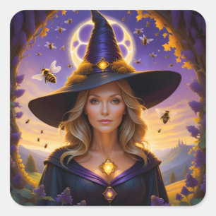 Beautiful Honeybee Witch Square Sticker