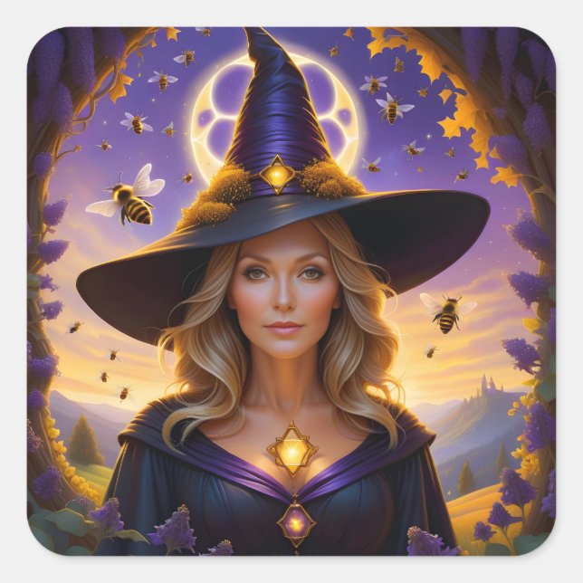 Beautiful Honeybee Witch Square Sticker (Front)