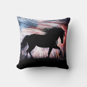 Beautiful Horse and American Country Throw Pillow