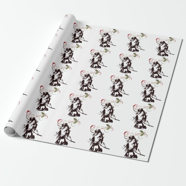 Beautiful Horse and Holly Winter Holiday Christmas Wrapping Paper (Unrolled)
