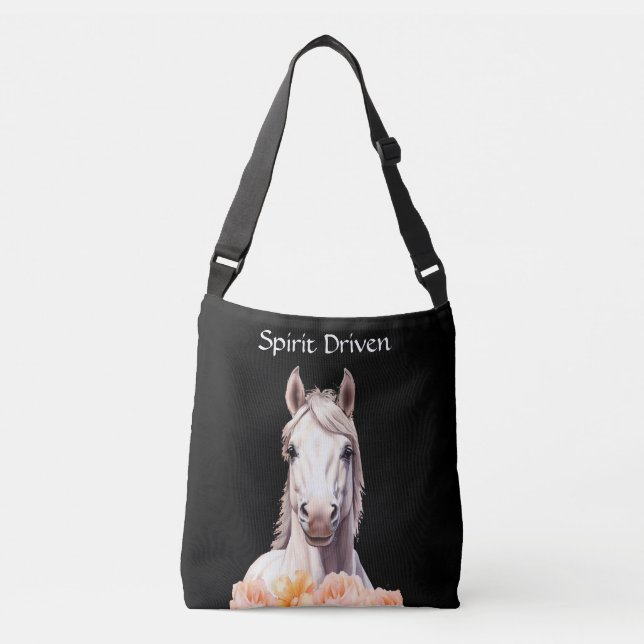 Beautiful Horse and Pink Flowers Personalized Crossbody Bag (Front)