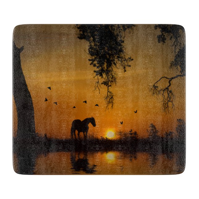 Beautiful Horse and Sunset with Water Country Cutting Board (Front)