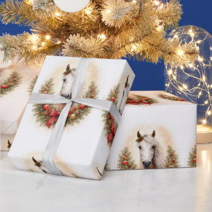 Beautiful Horse and Wreath Christmas Holiday Wrapping Paper