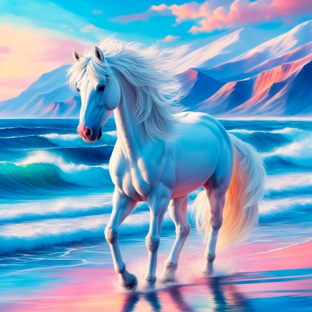 Beautiful horse  animal azure waves blue ocean fleece blanket (Creator Uploaded)