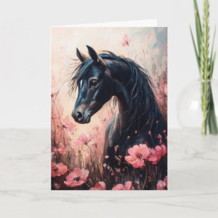 Beautiful Horse Blush Pink Wildflowers Card