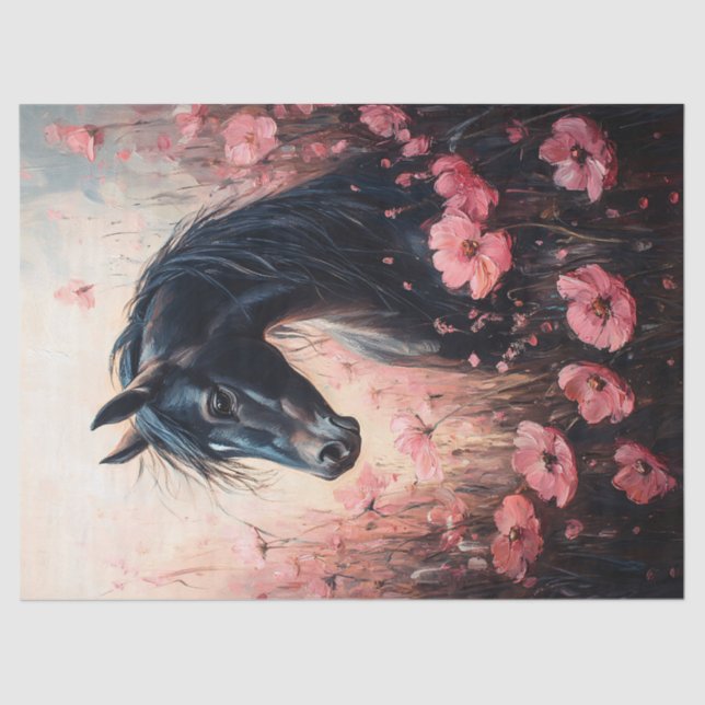 Beautiful Horse Blush Pink Wildflowers Decoupage Tissue Paper (Front)
