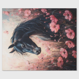 Beautiful Horse Blush Pink Wildflowers Decoupage Wrapping Paper